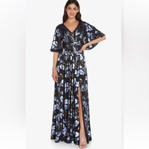 Elegant Black and Blue Floral Maxi Dress